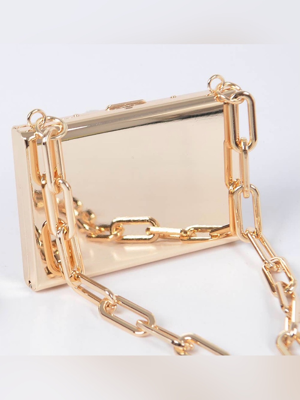 Mini Gold Metallic Chain Crossbody Card Holder Purse Sleek